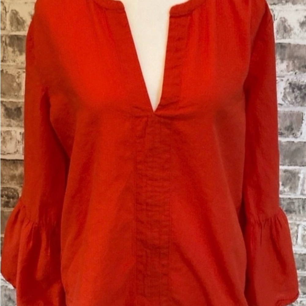 Ann Taylor Vibrant Orange Blouse with Bell Sleeves